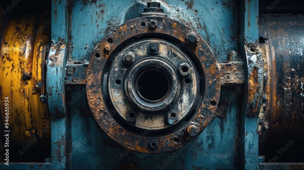 Rusted Metal Flange with Bolts and Circular Opening Rusted Metal Flange with Bolts and Circular Opening
