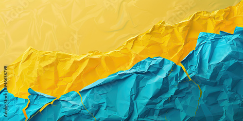 Wallpaper Mural A crumpled piece of paper, its creases accentuated by an abstract blue and yellow background. Torontodigital.ca