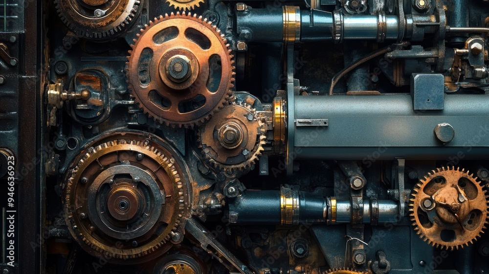 Close-up of Industrial Machine Gears and Components Close-up of Industrial Machine Gears and Components