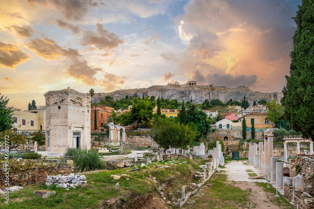 Fototapeta premium The Tower of Winds view in Ancient Roman Forum of Athens
