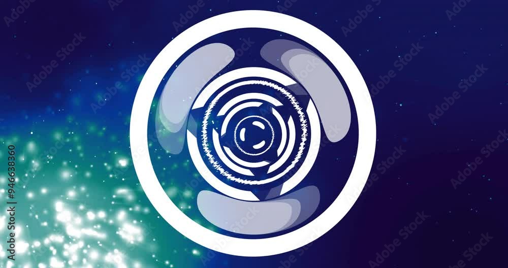 Circular abstract shapes and glowing particles animation on blue background