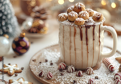 Coffee topped with chocolate and nuts