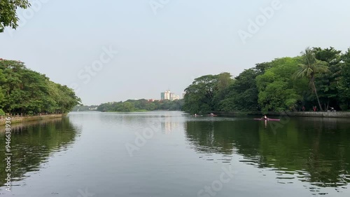 Rowing boat training at Dhakuria (Rabindra sarobar) lake, Kolkata, West Bengal India. photo