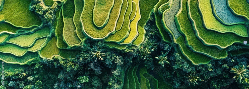 Aerial View of Lush Green Rice Terraces Aerial View of Lush Green Rice Terraces