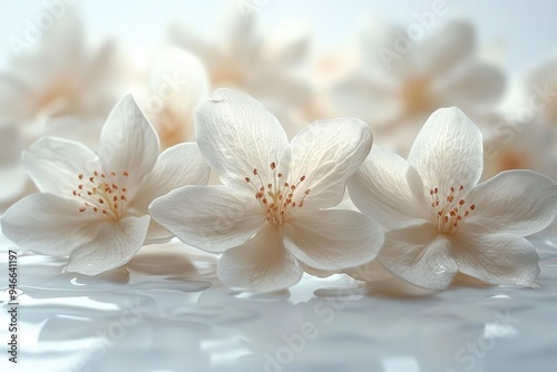 delicate white flowers with intricate petals floating against a pure white background emphasizing negative space