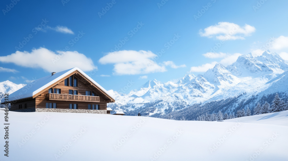 Large ski resort lodges built from wood and stone surrounded by deep snow panoramic mountain views bright winter sun reflecting off the fresh powder vibrant and lively atmosphere Large ski resort lodges built from wood and stone surrounded by deep snow panoramic mountain views bright winter sun reflecting off the fresh powder vibrant and lively atmosphere