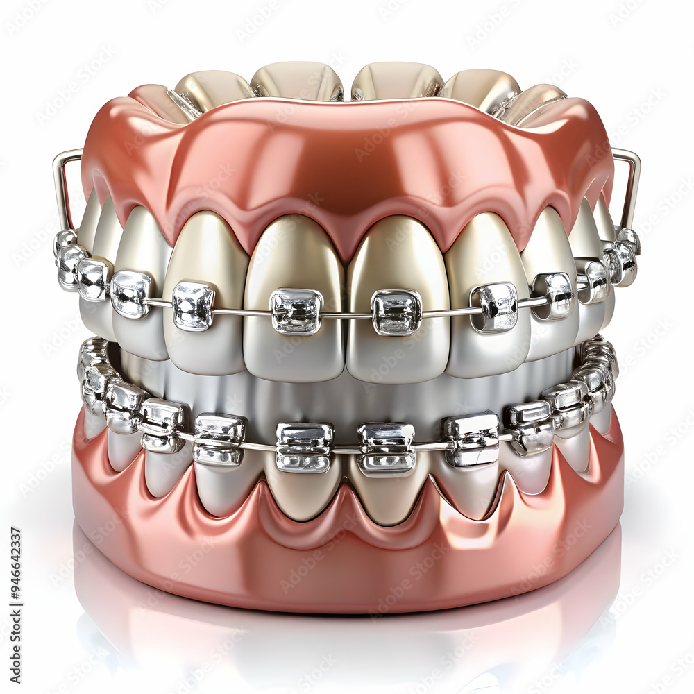 dentition with self ligating steel dental braces