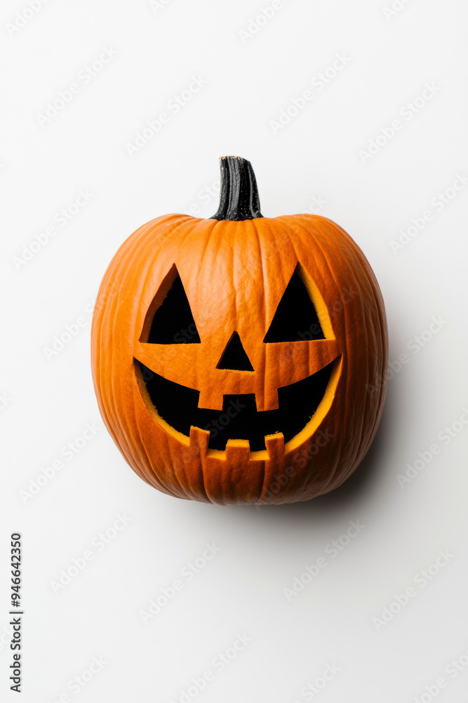 Minimalist Halloween invitation featuring single carved pumpkin face with glowing eyes, clean white background, subtle orange and black palette, modern font space for text Minimalist Halloween invitation featuring single carved pumpkin face with glowing eyes, clean white background, subtle orange and black palette, modern font space for text