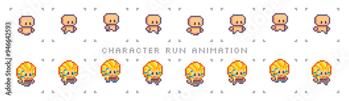 Pixel art character for the game. Sprite run animation for 2d games