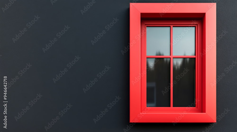 Obraz premium Modern PVC window in a bold red frame against a gradient background blending from charcoal gray to black sharp and impactful design perfect for contemporary home and office advertisements 
