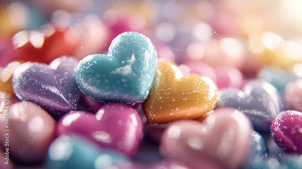 A heart-shaped candy pile is neatly stacked atop a pile of other candies A heart-shaped candy pile is neatly stacked atop a pile of other candies