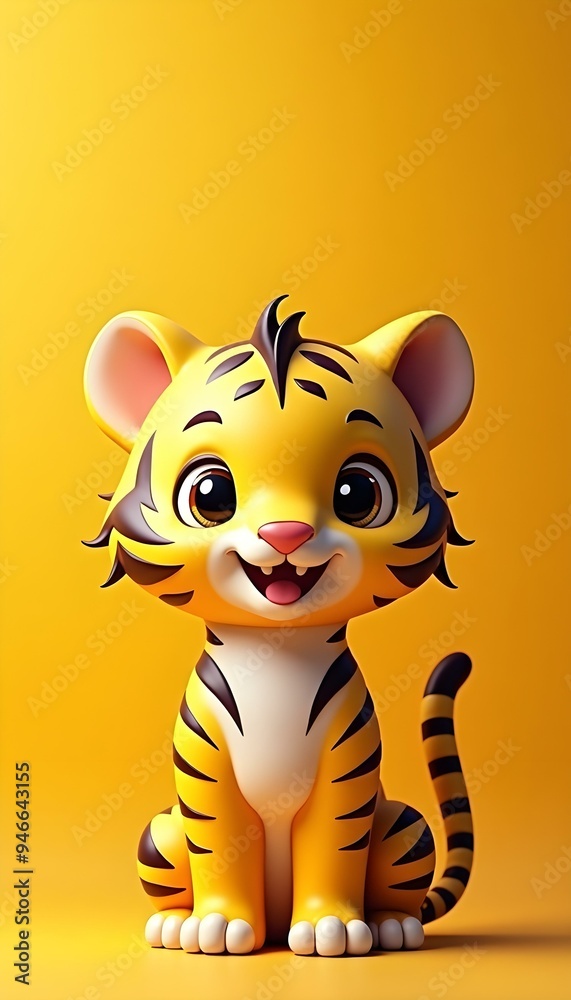 Cute cartoon tiger isolated at yellow background Cute cartoon tiger isolated at yellow background