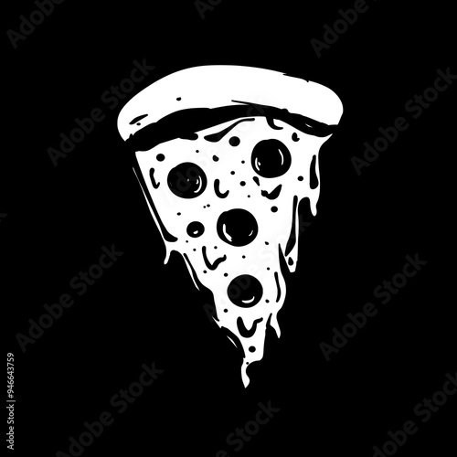 Vector Illustration of a Black and White Pizza Slice Silhouette