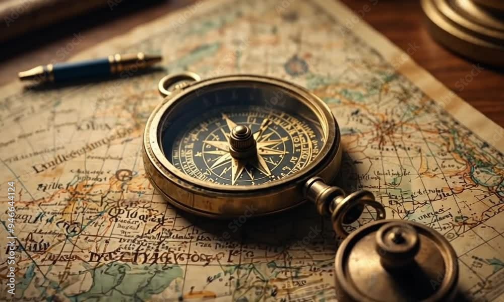 map for navigation with compass on a table, travel, 8k map for navigation with compass on a table, travel, 8k