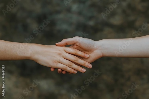 Two hands reaching towards each other, symbolizing connection, support, and unity in a serene and natural setting.