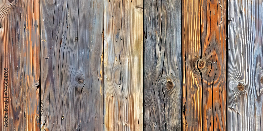 Fototapeta premium Natural Wood Grain: A close-up of weathered wooden boards, showcasing the intricate texture and coloration.