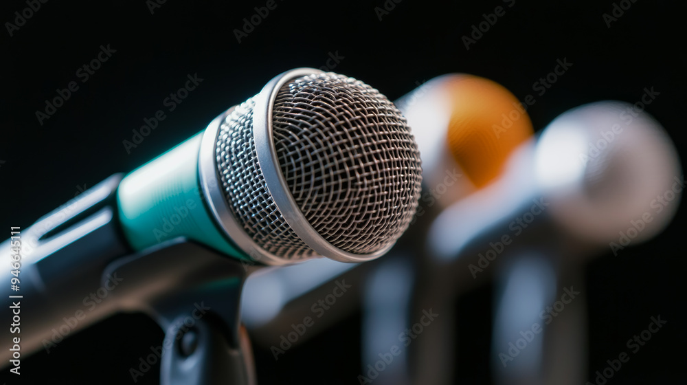 Selection of professional sound systems and microphones arranged neatly in a rental shop vibrant space high-quality tech equipment for events and productions Selection of professional sound systems and microphones arranged neatly in a rental shop vibrant space high-quality tech equipment for events and productions