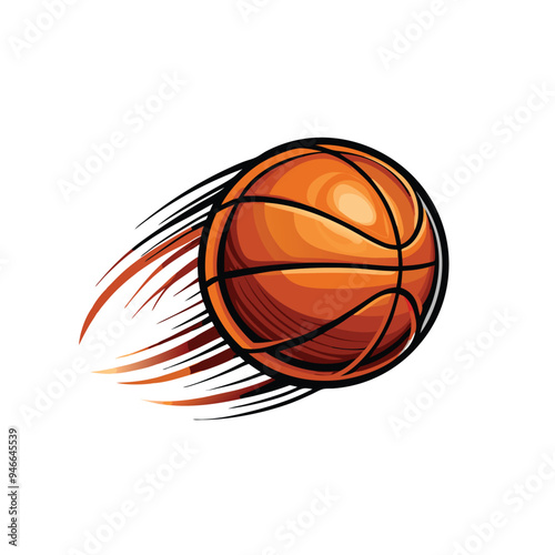 A detailed vector illustration of a basketball moving in motion with blurred lines.