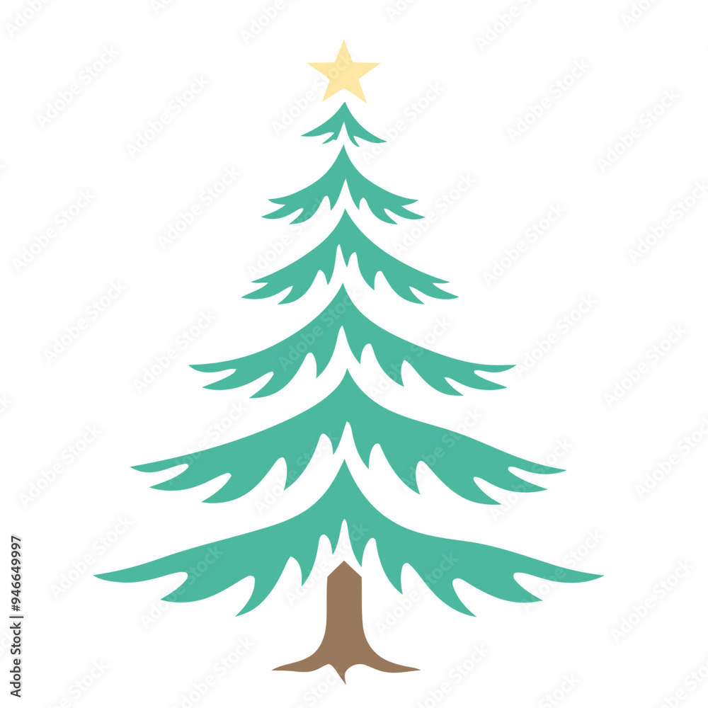 A green Christmas tree with a yellow star on top, set against a white background A green Christmas tree with a yellow star on top, set against a white background