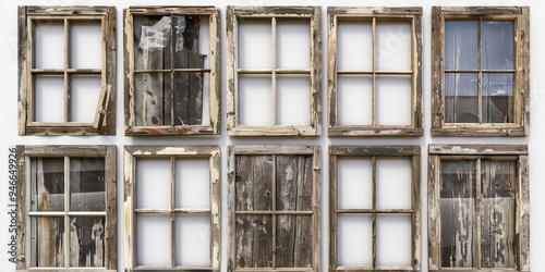 Aged Wooden Window Frames: A set of old and weathered wooden window frames, offering a vintage and rustic feel to any composition.