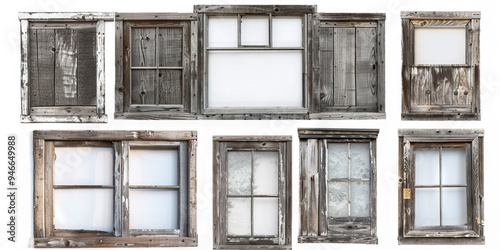 Aged Wooden Window Frames: A set of old and weathered wooden window frames, offering a vintage and rustic feel to any composition. photo