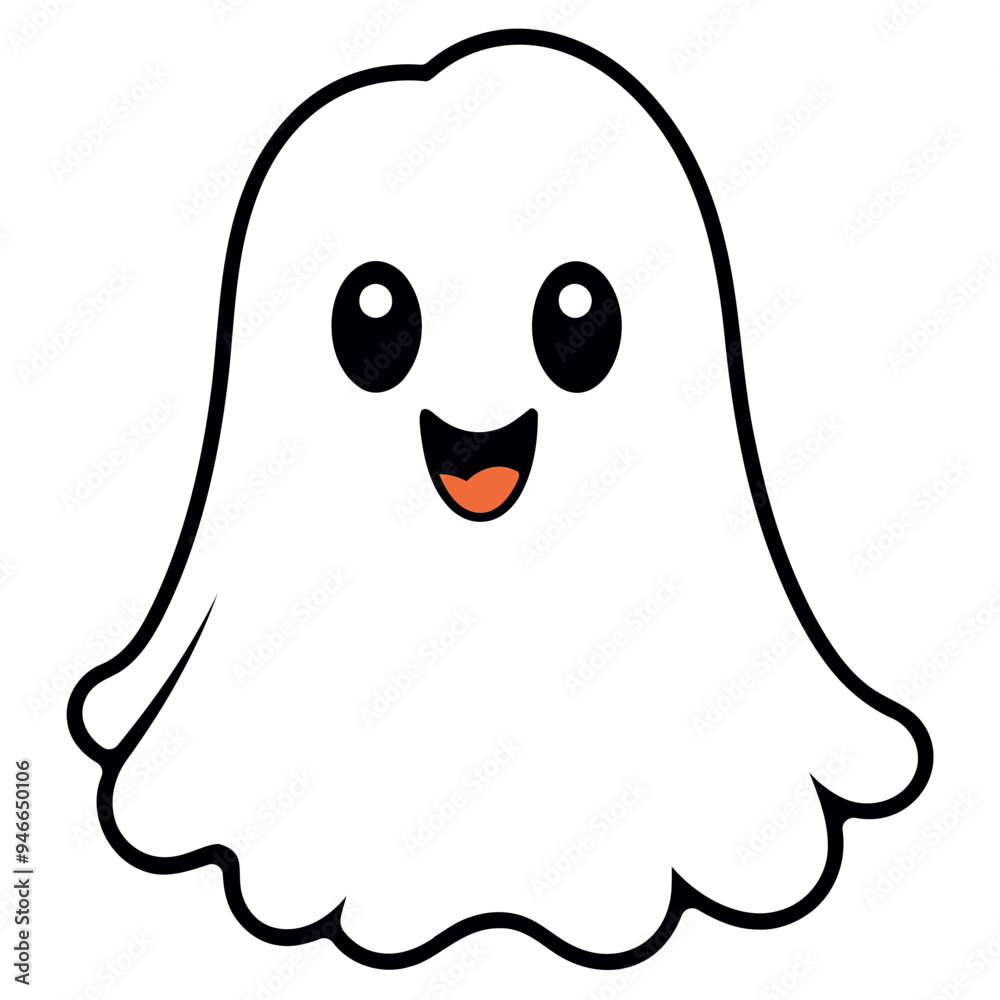 A cute white ghost with a happy expression and large eyes A cute white ghost with a happy expression and large eyes