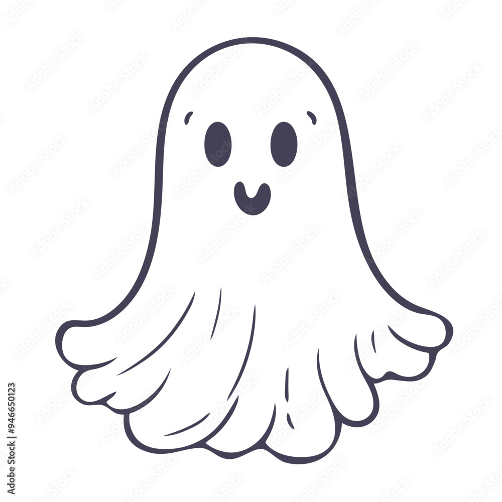 A cute white ghost with a simple smiling face and floating arms A cute white ghost with a simple smiling face and floating arms