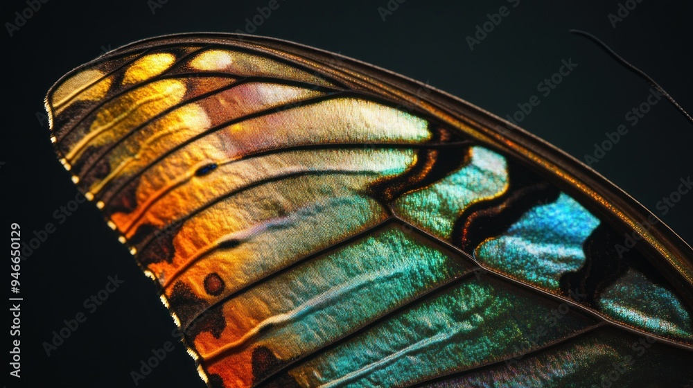 Close-up of a Butterfly Wing with Vibrant Colors and Intricate Patterns Close-up of a Butterfly Wing with Vibrant Colors and Intricate Patterns