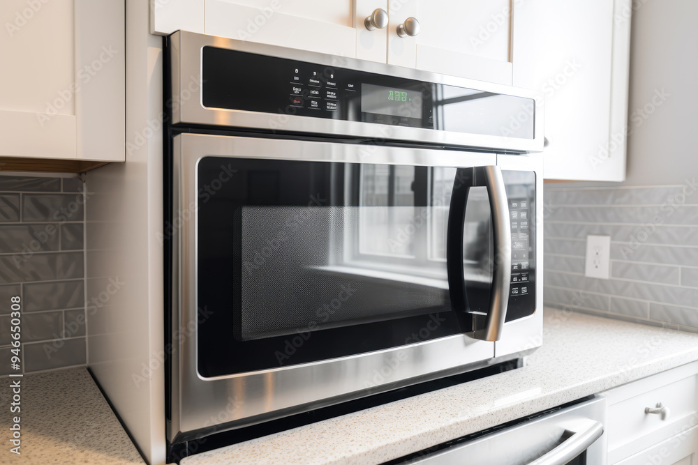 generated illustration of modern white and black microwave in a house kitchen on the kitchen table generated illustration of modern white and black microwave in a house kitchen on the kitchen table