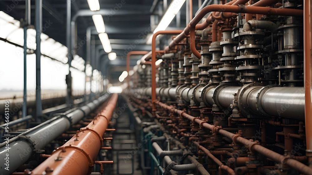 close-up Generative AI with an industrial view of a pipeline in an oil refinery close-up Generative AI with an industrial view of a pipeline in an oil refinery