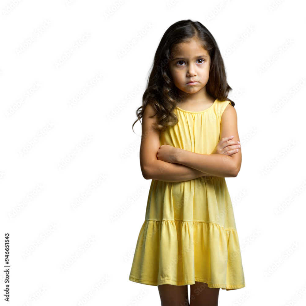 Young Girl in Yellow Dress With Arms Crossed Expressing Discontent Transparent Background Young Girl in Yellow Dress With Arms Crossed Expressing Discontent Transparent Background