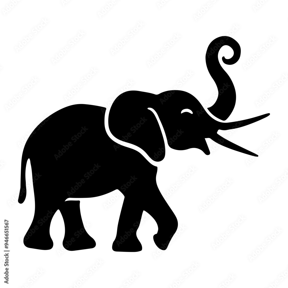 SIDE SILHOUETTE IN BLACK OF AN ELEPHANT RAISING ITS TRUNK - SVG SIDE SILHOUETTE IN BLACK OF AN ELEPHANT RAISING ITS TRUNK - SVG