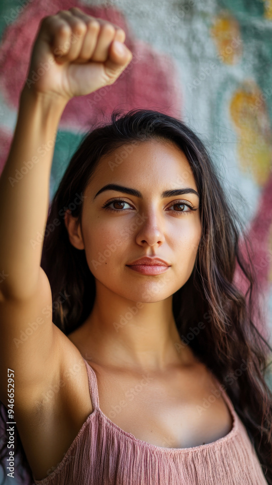 Female power: Latina woman raising fist for breast cancer awareness
Female power: Latina woman raising fist for breast cancer awareness