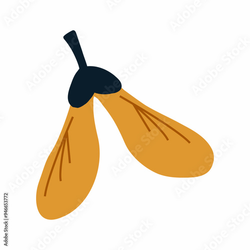 Maple seeds on white background. doodle style twig. element of decor autumn postcard.