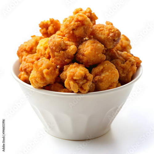 fried popcorn chicken on white background (
