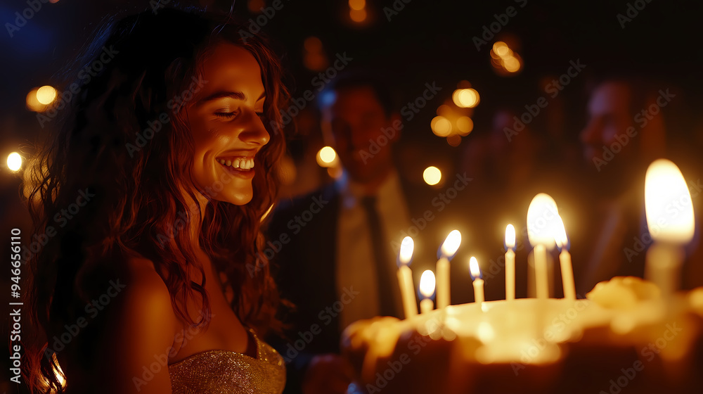 A radiant smile meets the warm glow of birthday candles, capturing a moment of pure joy and celebration A radiant smile meets the warm glow of birthday candles, capturing a moment of pure joy and celebration