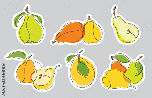 Fruit vector sticker set with stylized pears in minimalist style