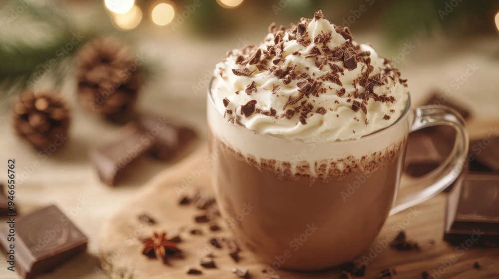 winter comfort food concept banner featuring rich hot chocolate garnished with whipped cream and chocolate shavings indulgence at its best winter comfort food concept banner featuring rich hot chocolate garnished with whipped cream and chocolate shavings indulgence at its best