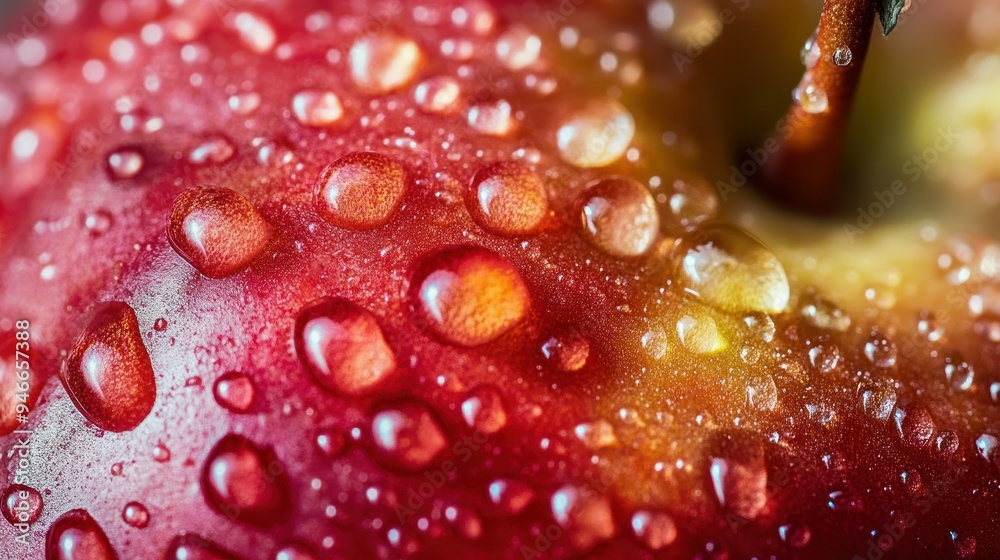 Close-up of a Red Apple Covered in Water Droplets Close-up of a Red Apple Covered in Water Droplets
