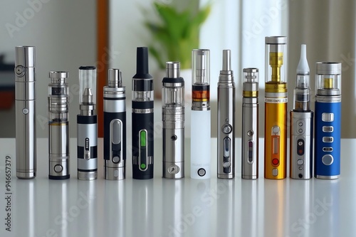 Electronic cigarettes standing on a table in a row photo