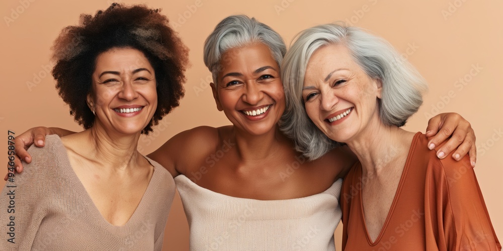 Obraz premium Aged women smiling together, showcasing beauty, elegance, and friendly love.