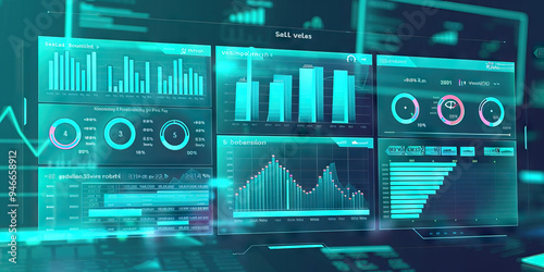 Sales Performance Dashboard in Turquoise and Aqua