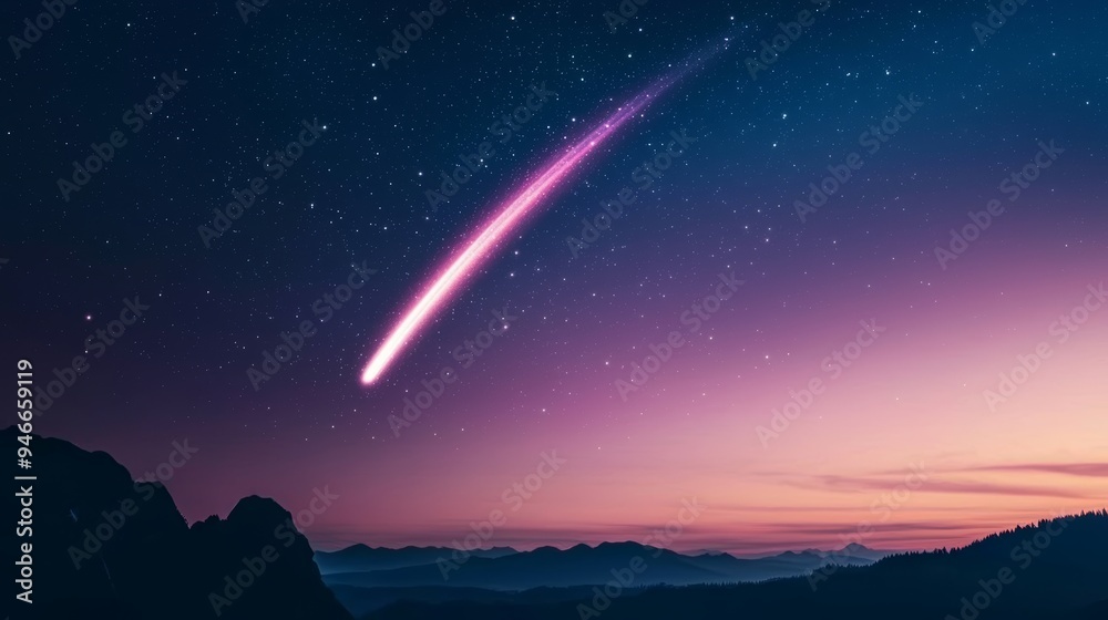 Glowing comet trails streaking across a twilight sky, cosmic glowtime, mesmerizing and celestial Glowing comet trails streaking across a twilight sky, cosmic glowtime, mesmerizing and celestial