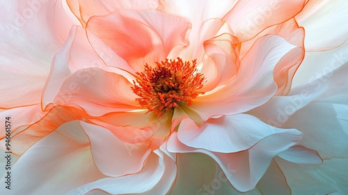 A close-up photograph of a delicate peach flower bloom, capturing the intricate details of its petals and the soft, ethereal light. The flower symbolizes beauty, fragility, and the ephemeral nature of