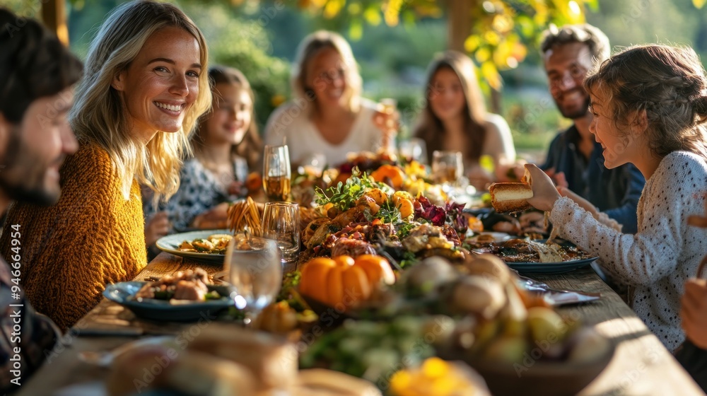 Family Gathering Around a Festive Table with Food