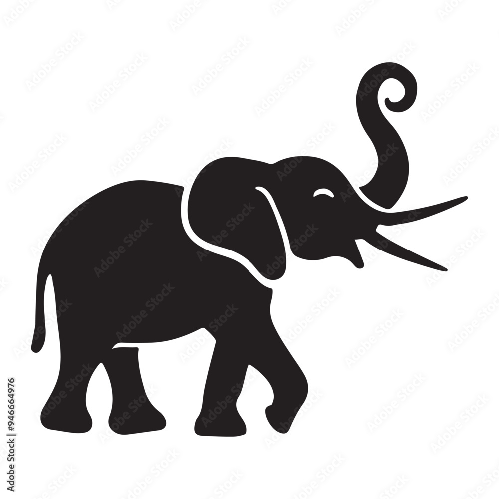 Obraz premium SIDE SILHOUETTE IN BLACK OF AN ELEPHANT RAISING ITS TRUNK