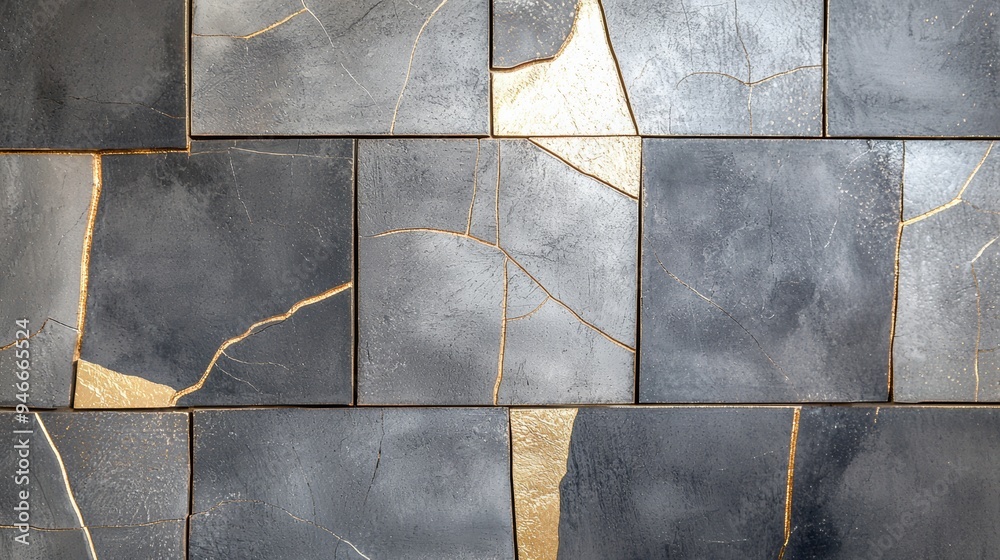 Tiles with a cracked, abstract pattern in metallic tones, giving a distressed yet luxurious appearance Tiles with a cracked, abstract pattern in metallic tones, giving a distressed yet luxurious appearance