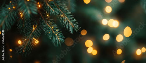 Blurred lights shining amongst tree branches background
