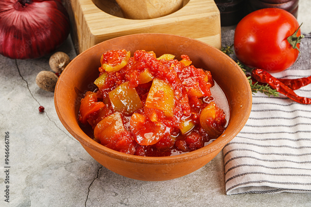 Homemade Lecho with tomato and paprika Homemade Lecho with tomato and paprika
