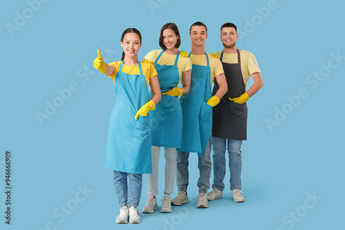 Group of young janitors on ...